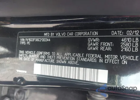 2012 Volvo S60 T5 z USA, uszkodzony, nr VIN YV1622FS6C2130344